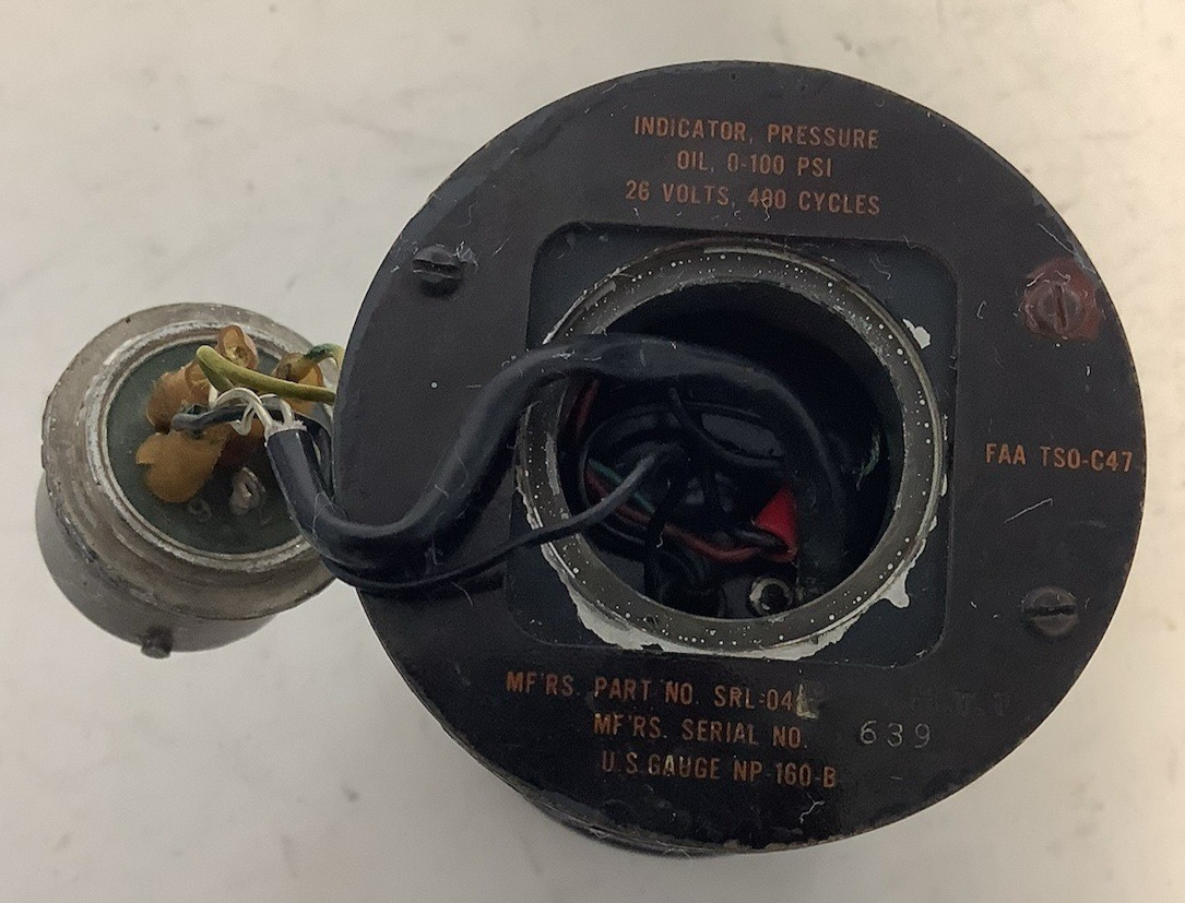 U.S. Gauge SRL-04L Oil Pressure Indicator Gauge 0-100 PSI / 26V / 400 Cycles
