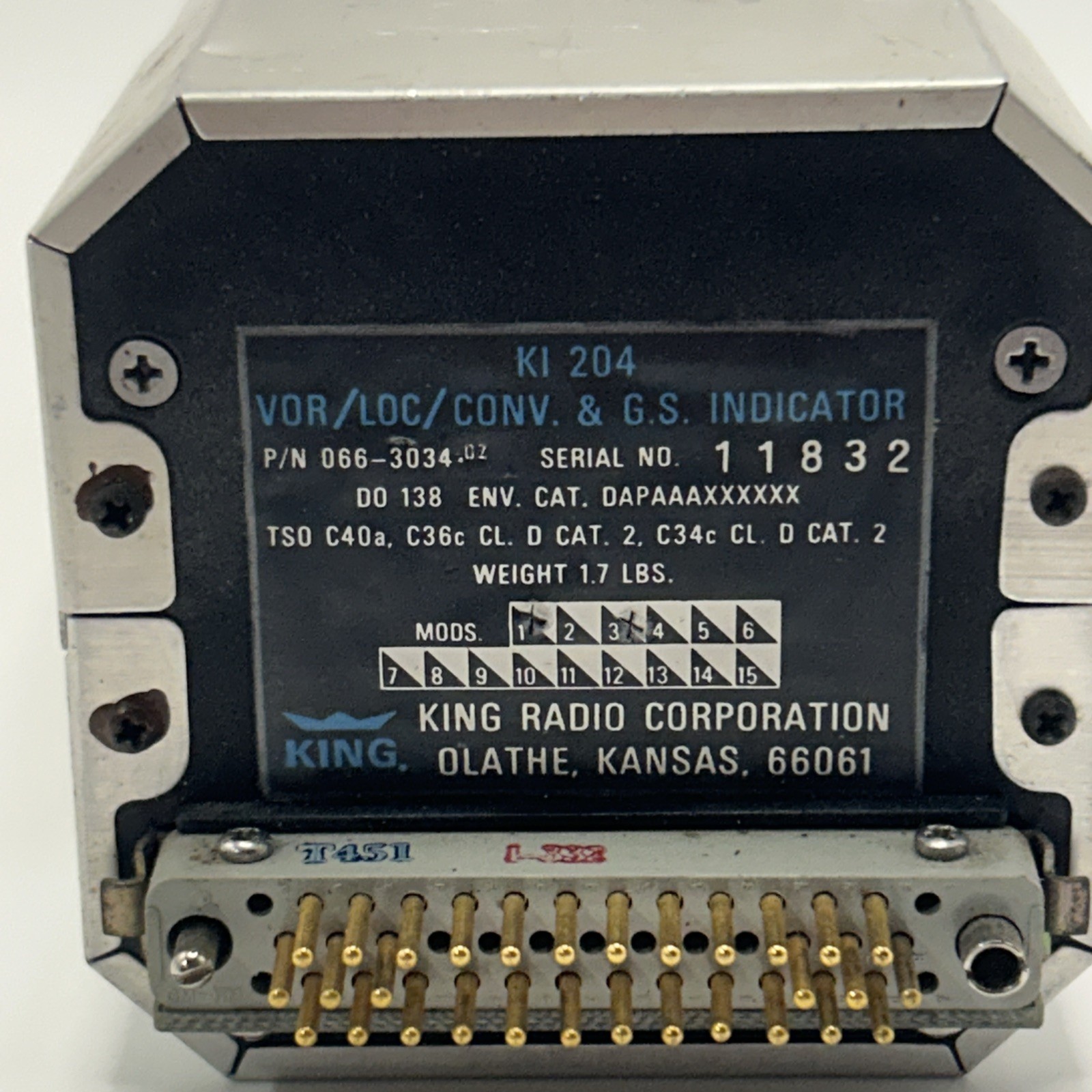 BENDIX KING KI-204 VOR LOC CONVERTOR & GLIDESLOPE INDICATOR 066-3034-02