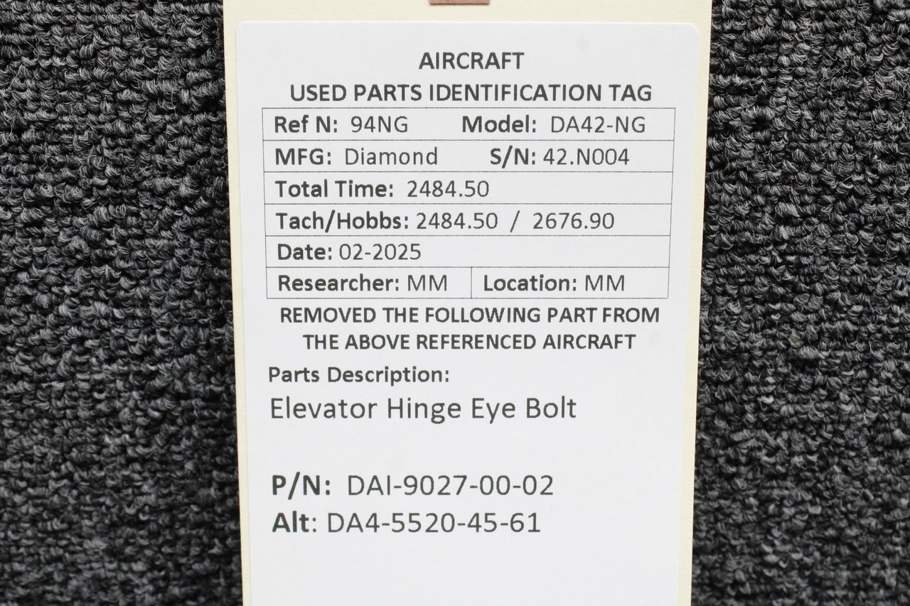DAI-9027-00-02 (Alt: DA4-5520-45-61) Diamond DA42-NG Elevator Hinge Eye Bolt
