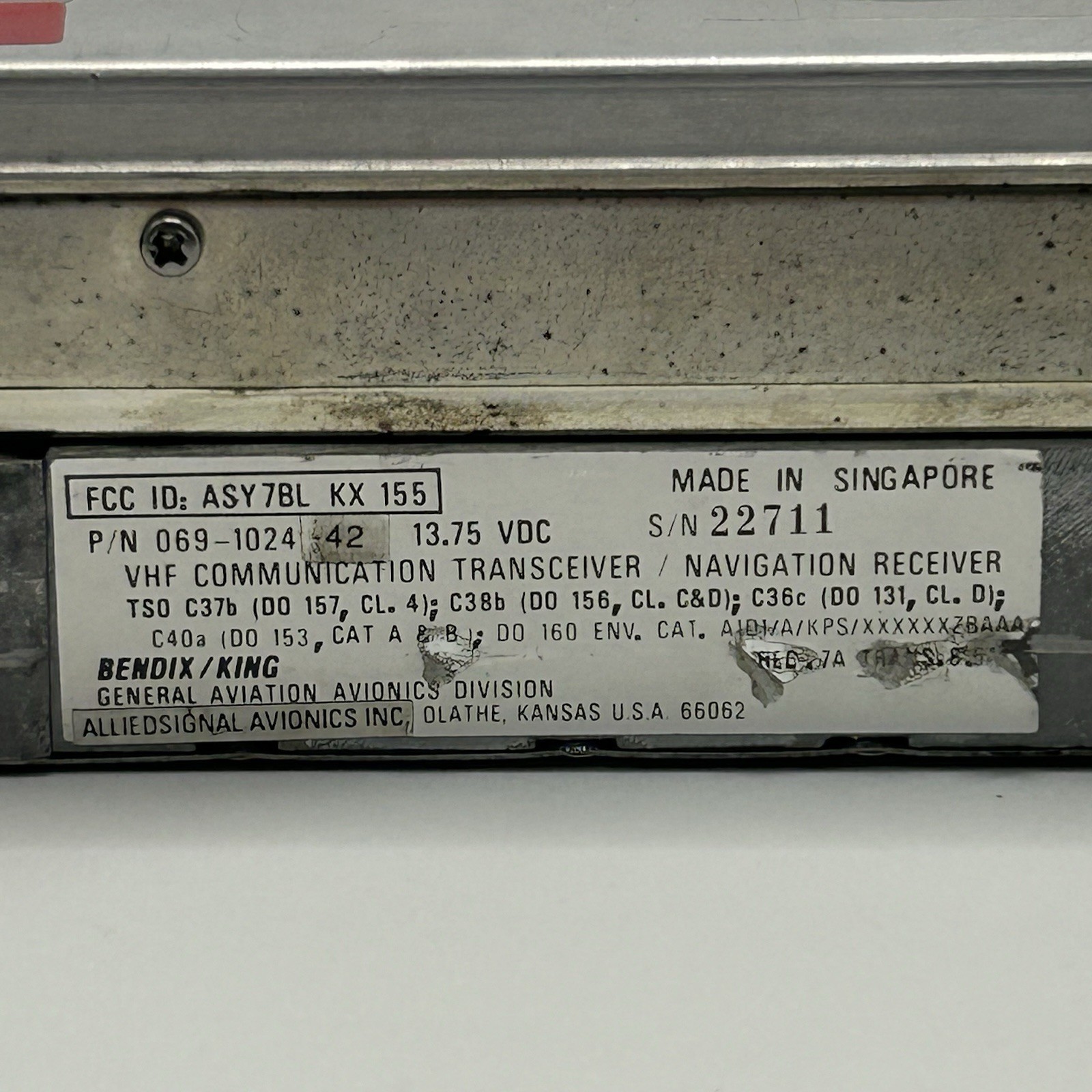 Bendix King KX155 NAV/COM 14V with GS PN: 069-1024-42 With Yellow Tag – Read