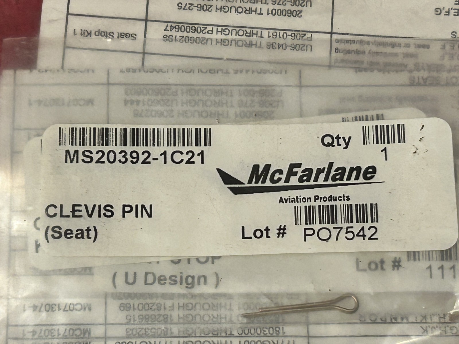 CESSNA SEAT STOP KIT 1 P/N 05-00580 MCFARLANE MS20392-1C21 NEW SURPLUS