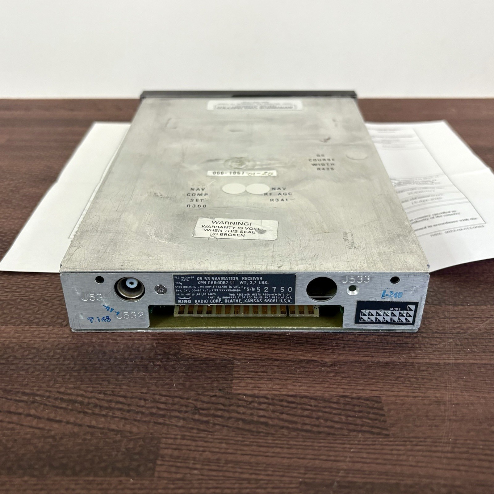 King KN 53 Nav Receiver Without Glideslope 066-1067-01 w/ 8130-3