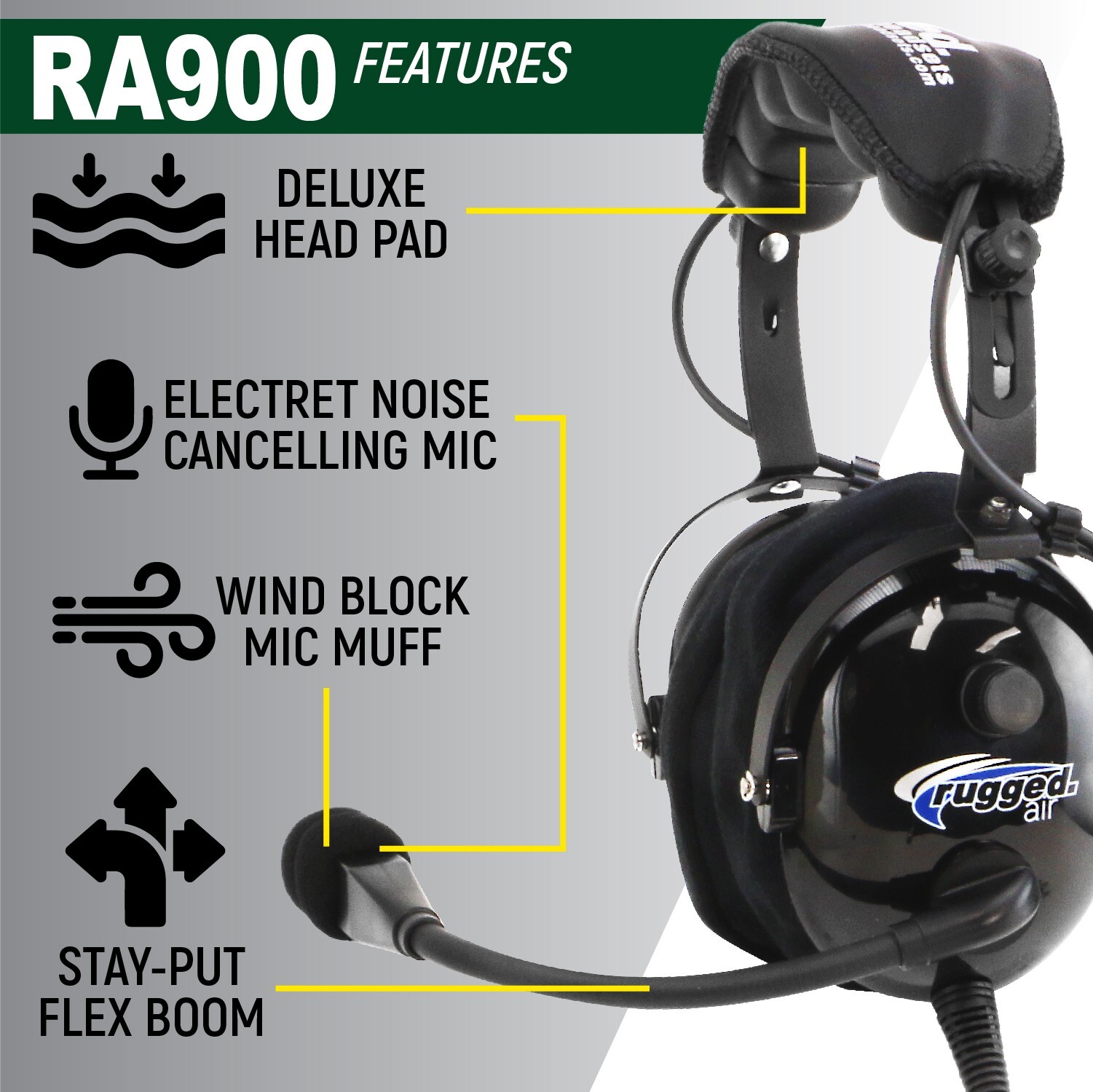 Rugged Air Premium General Aviation Student Pilot Headset GA Stereo Dual Plugs