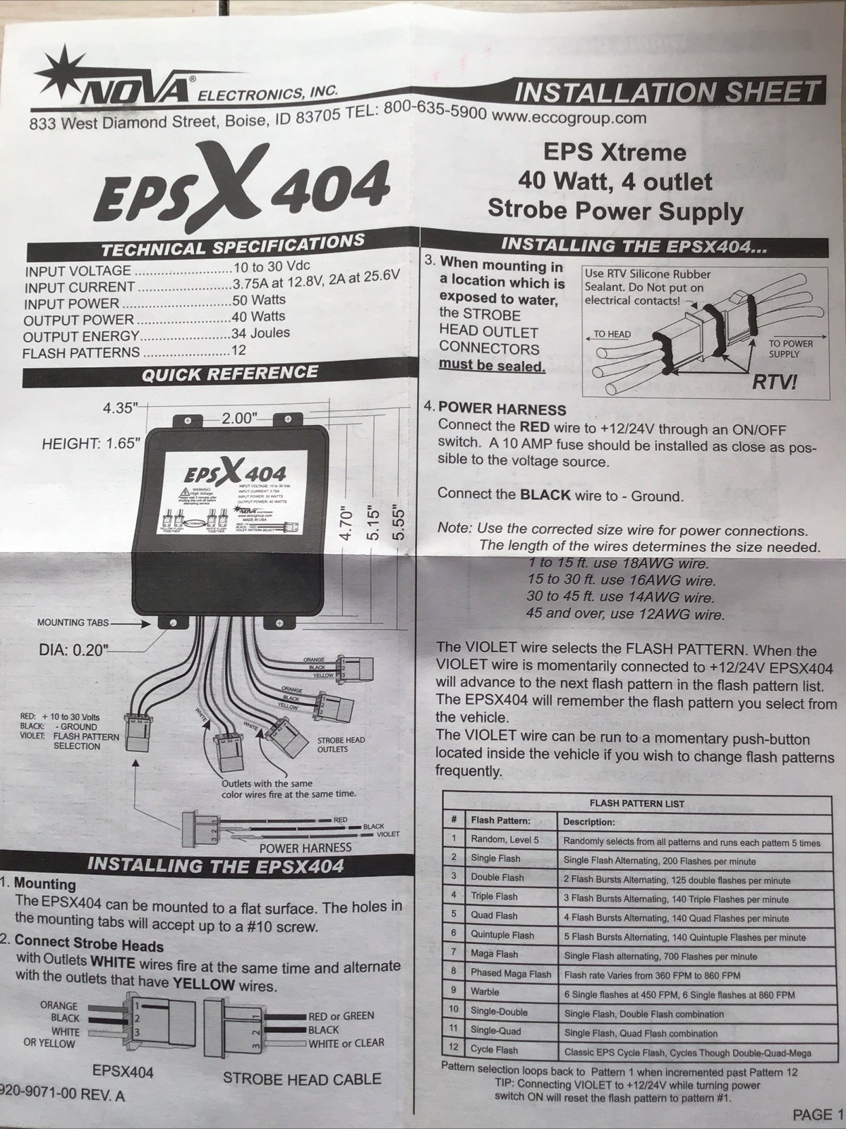 NOVA EPSX404 Ultra Strobe Power Supply EPS Xtreme 40W 4 Outlet 12-24V NEW in Box