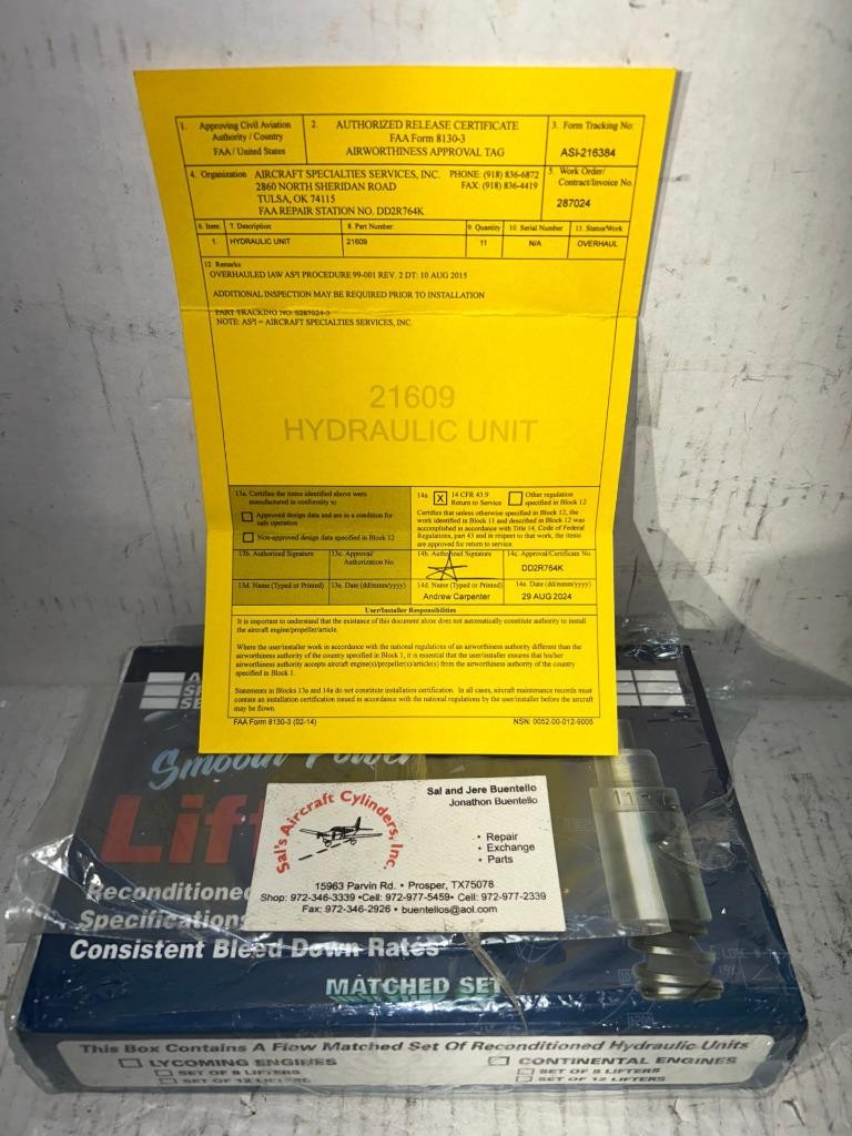 Certified Continental TCM 21609 A-65 Hydraulic Units and Caps w/8130