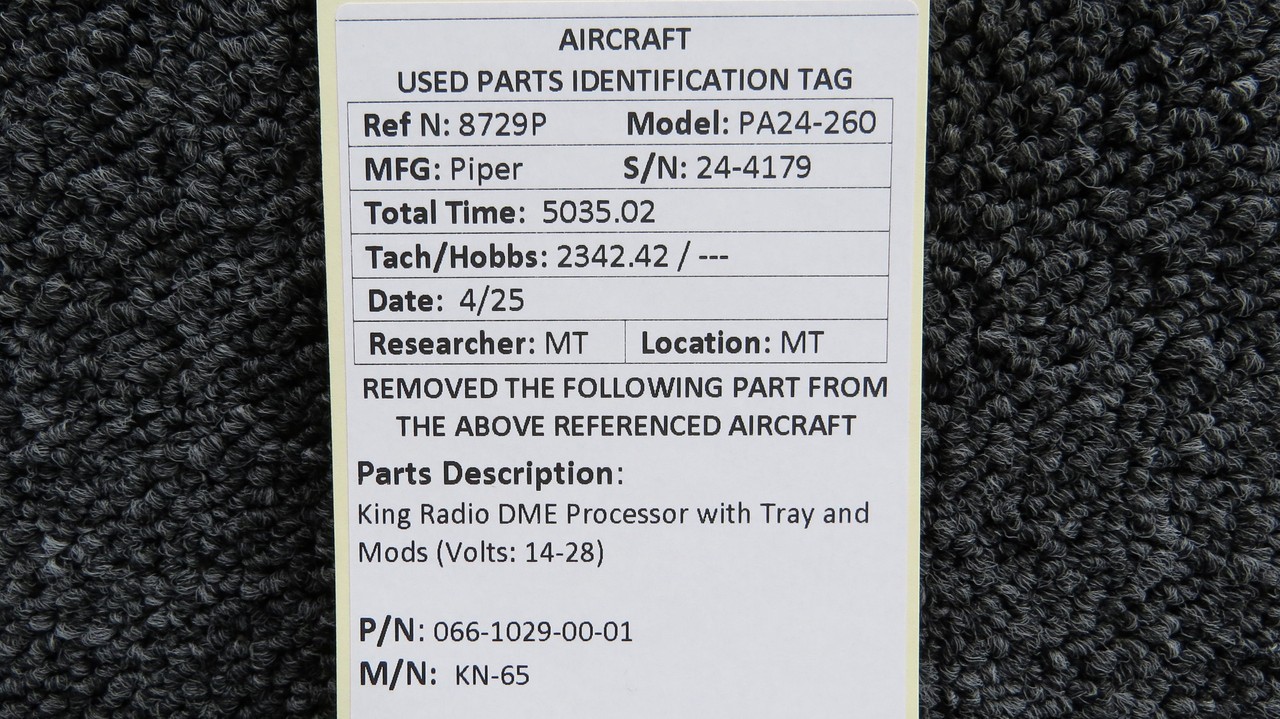 066-1029-00-01 King Radio KN-65 DME Processor with Tray and Mods (Volts: 14-28)