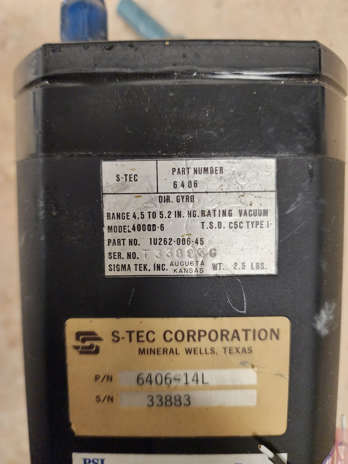 Sigma Tek Directional Gyro 4000D-6 P/N: 1U262-006-45 Stec 6406-14L W/ 60 Day War