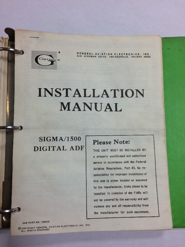 8 Genave & 4 FD Ops & Installation Manuals In 1 Binder