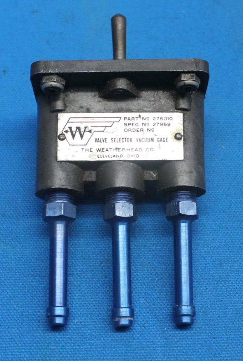Used Weatherhead Co. Aircraft Vacuum Gauge Valve Selector, p/n 276310 (24350)