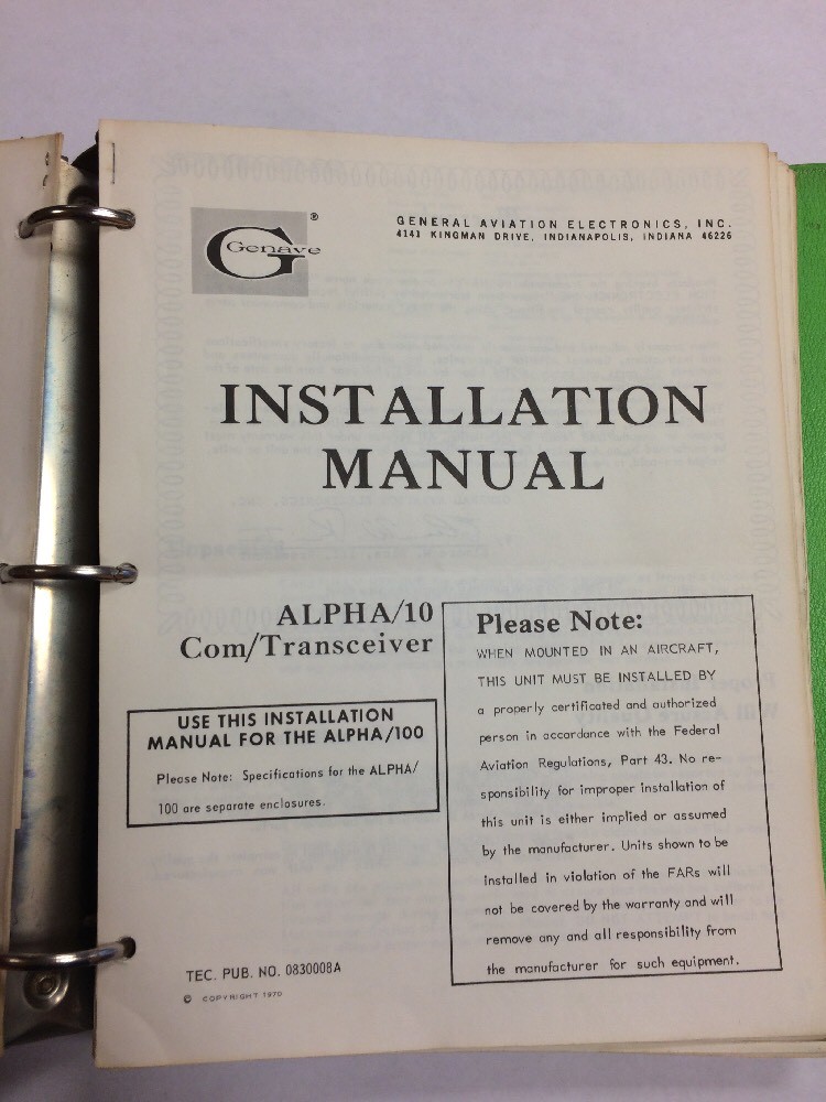 8 Genave & 4 FD Ops & Installation Manuals In 1 Binder