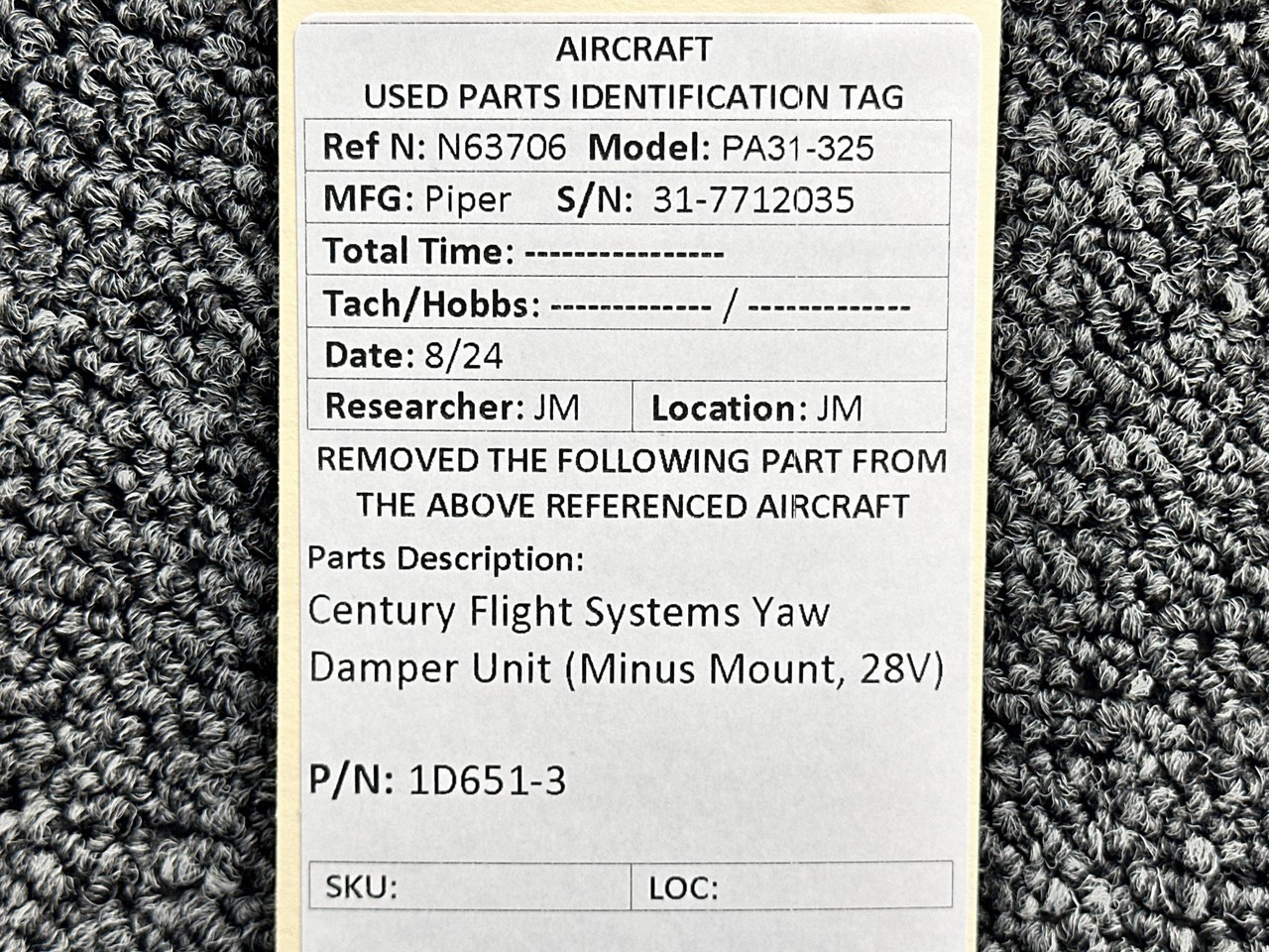 1D651-3 Century Flight Systems Yaw Damper Unit (Minus Mount) (28V)