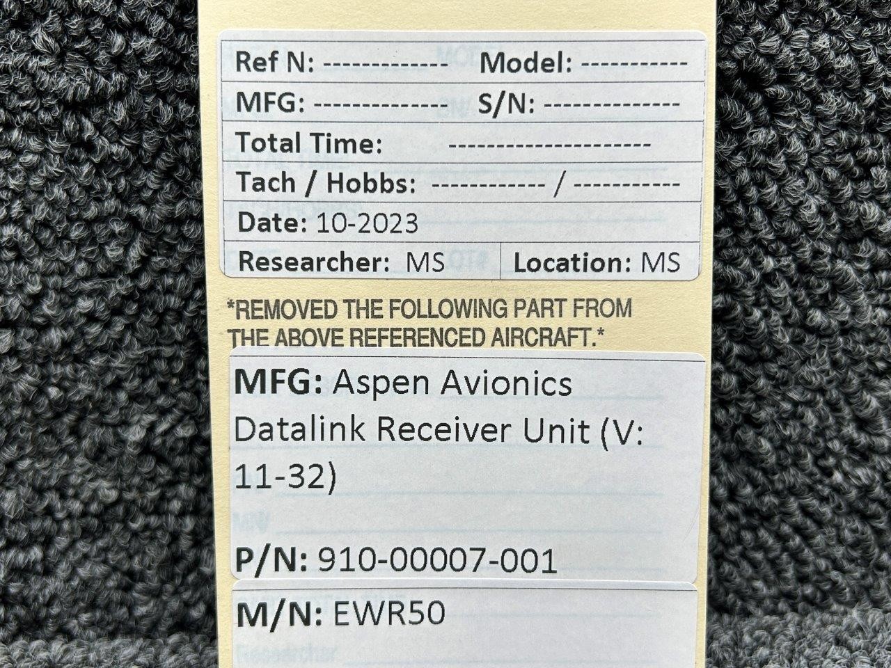 910-00007-001 Aspen Avionics EWR-50 Datalink Receiver Unit (Volts: 11-32)