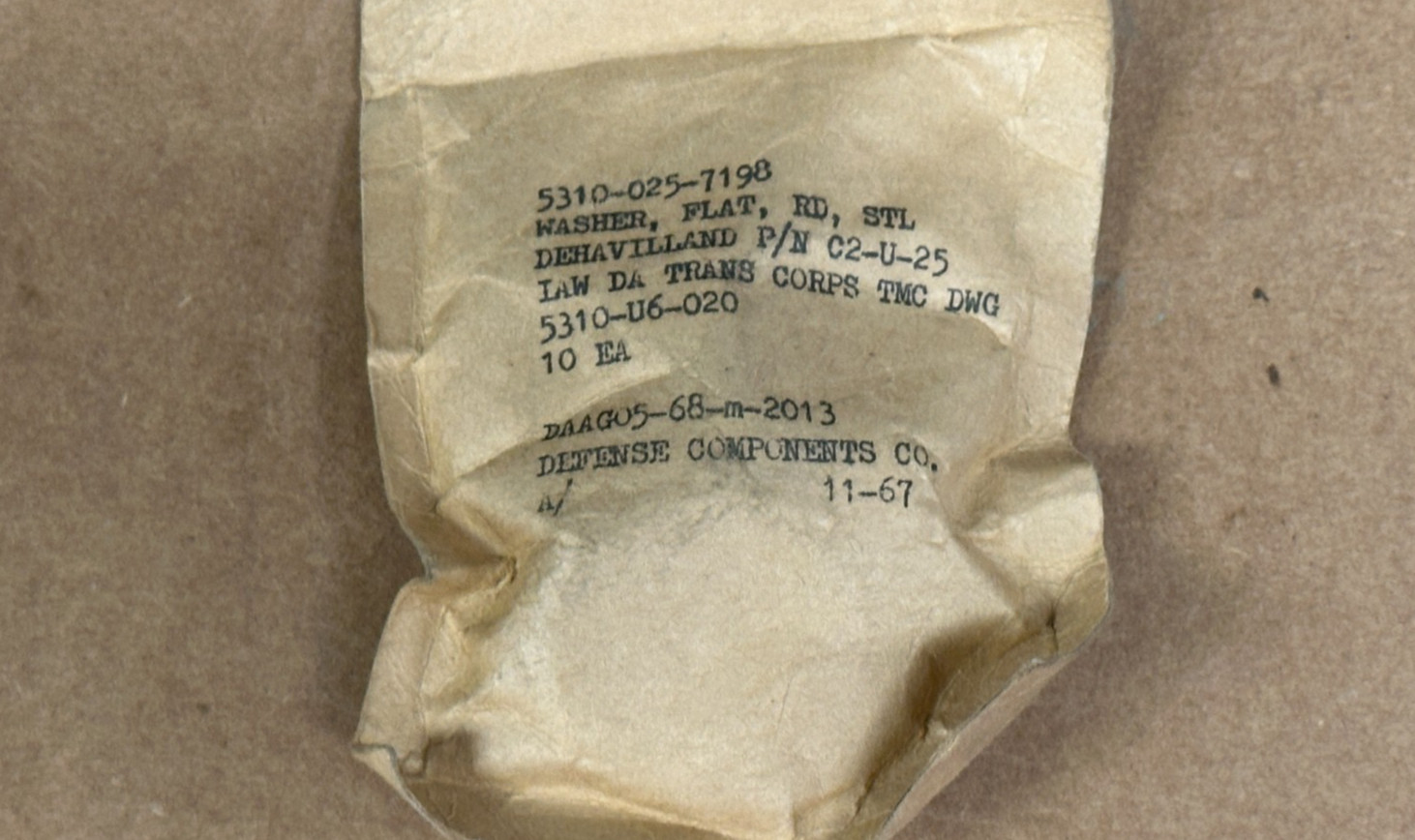 DeHavilland DHC-2 Beaver Washer, Flat, Rd, Stl 1 each P/N C2U25 New