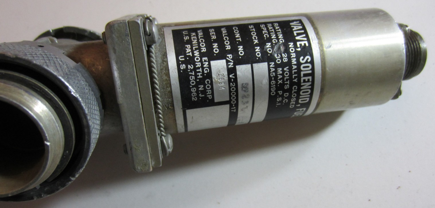 FUEL SOLENOID VALVE (JETTISON VALVE) P/N V-20000-17 NA5-6190 VALCOR ENGINE CORP