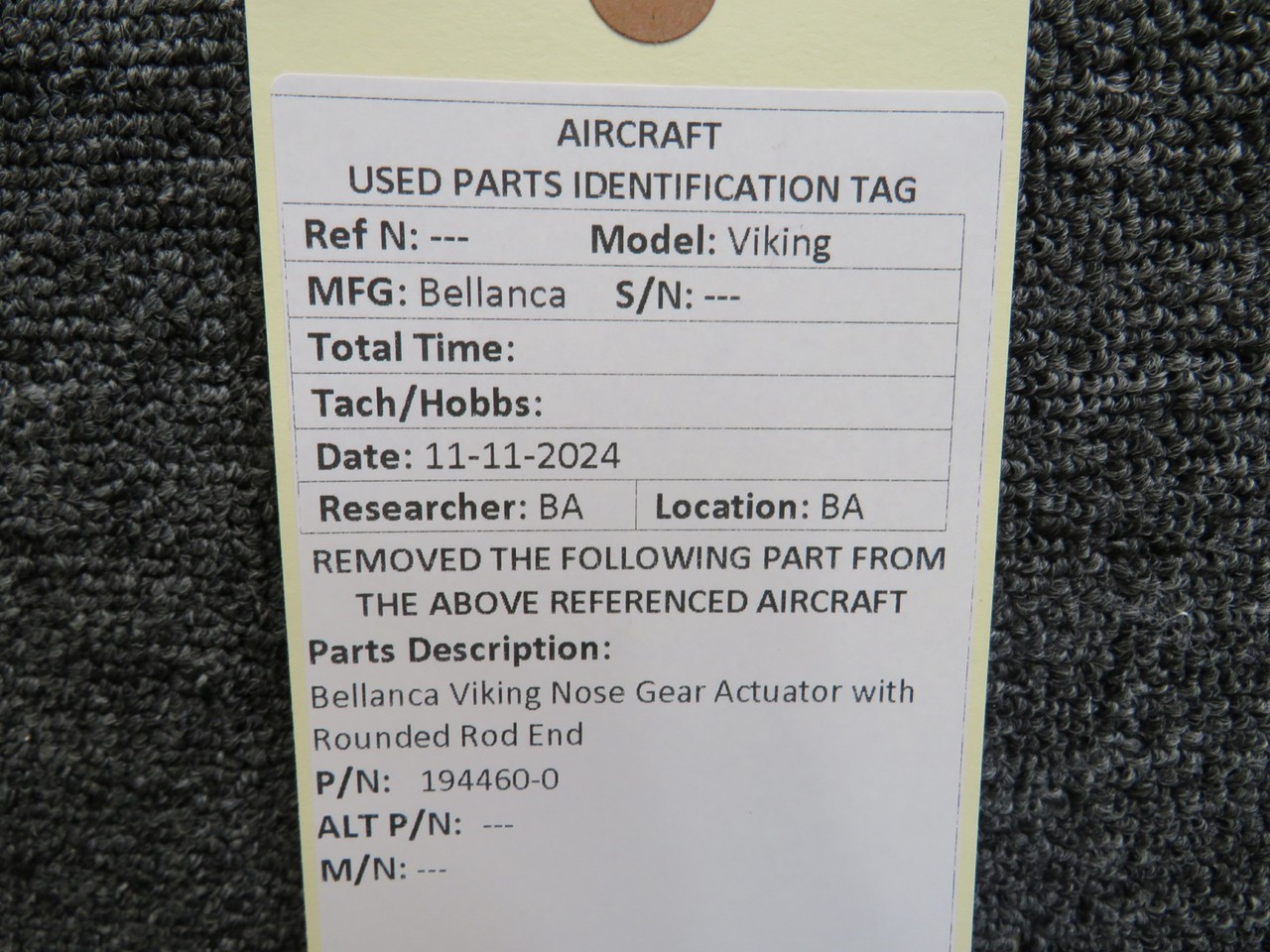 194460-0 Bellanca Viking Nose Gear Actuator with Rounded Rod End