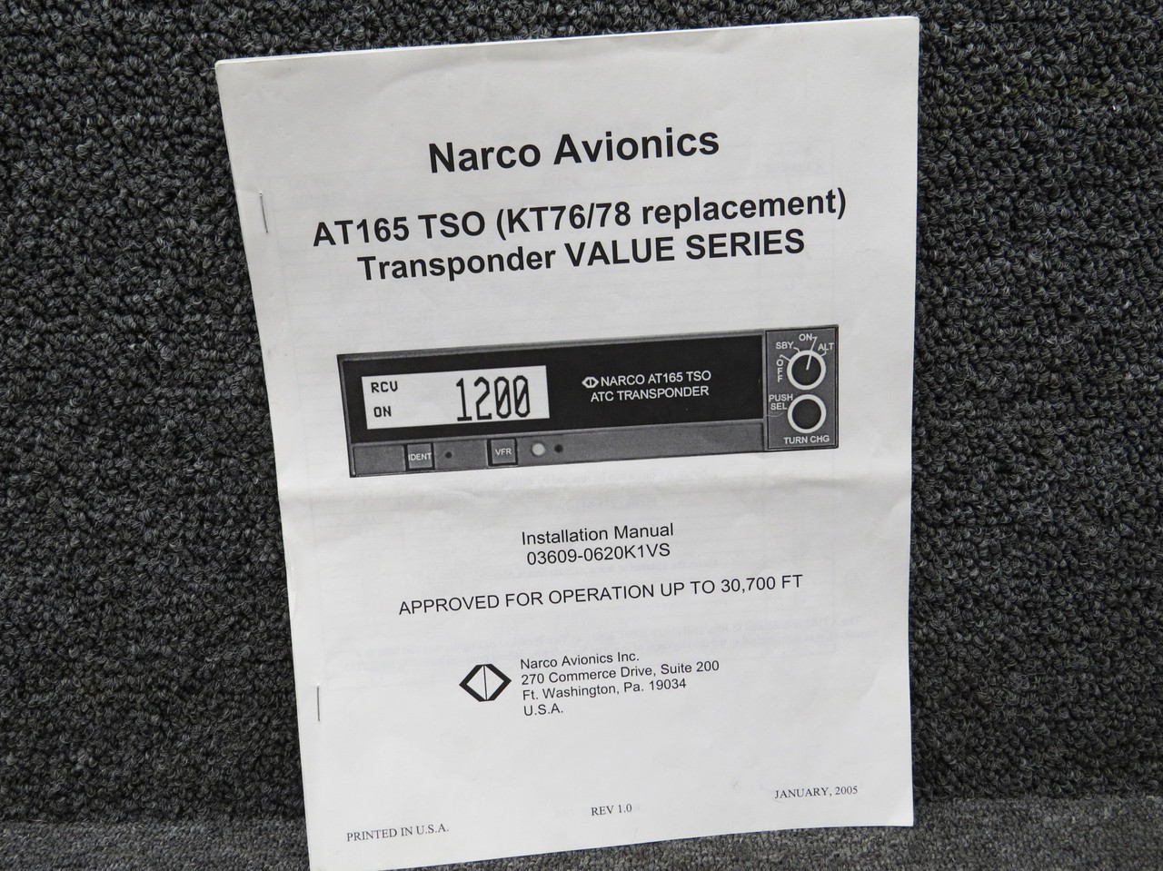 036090308 Narco AT165 ATC Transponder with Tray and Manuals