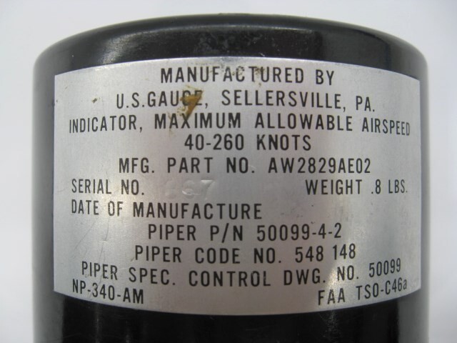 U.S. Gauge AW2829AE02 Airspeed Indicator – Certified and Tagged in 2014