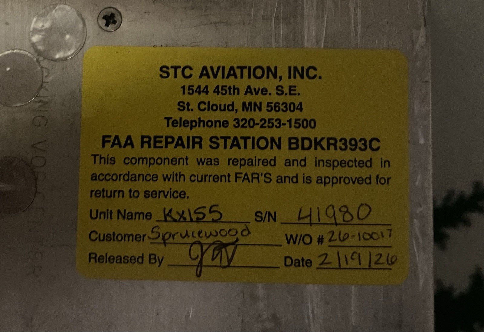 Bendix King KX 155 Nav/Com Glideslope 28 Volt 069-1024-35 – Repaired W 8130