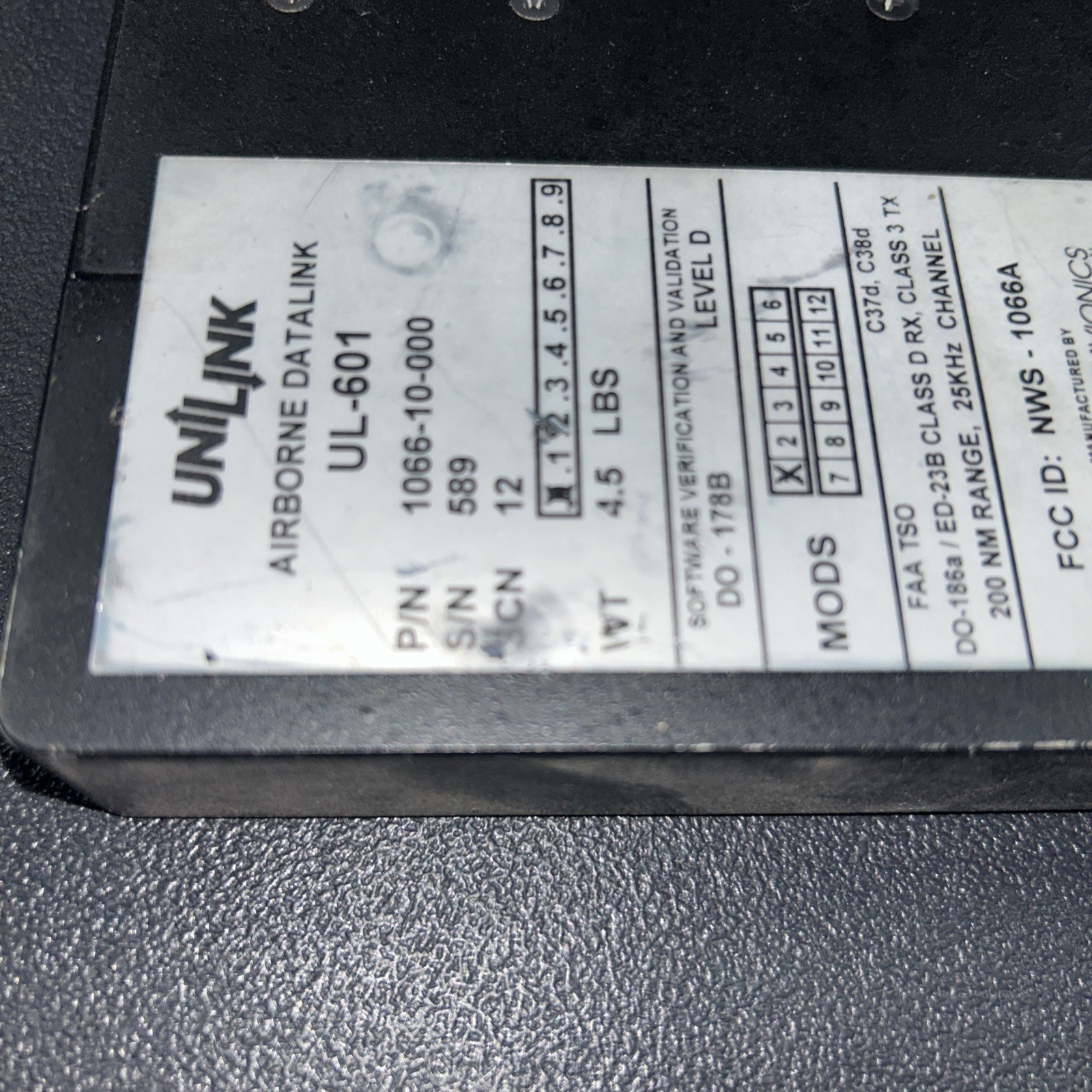 Universal Avionics UL-601 Airborne Datalink P/N 1066-10-000 C2328001-001