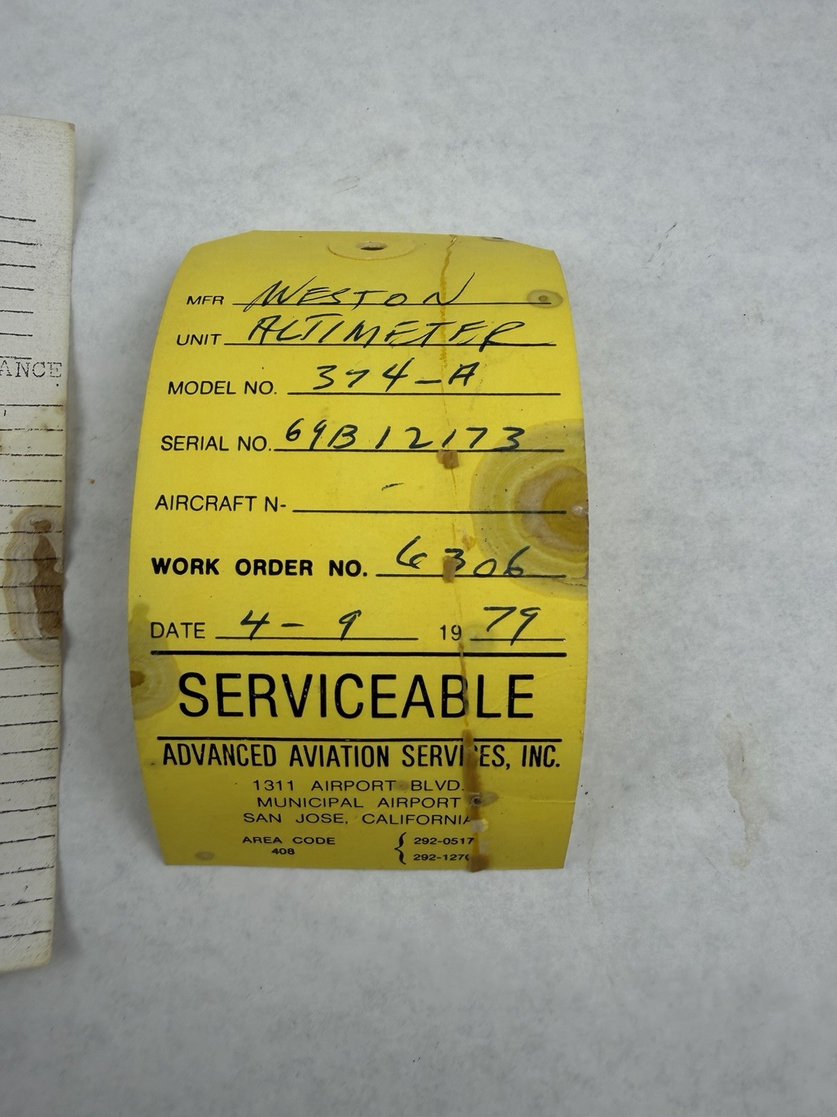WESTON ALTIMETER MODEL 374-A Beechcraft Serviceable