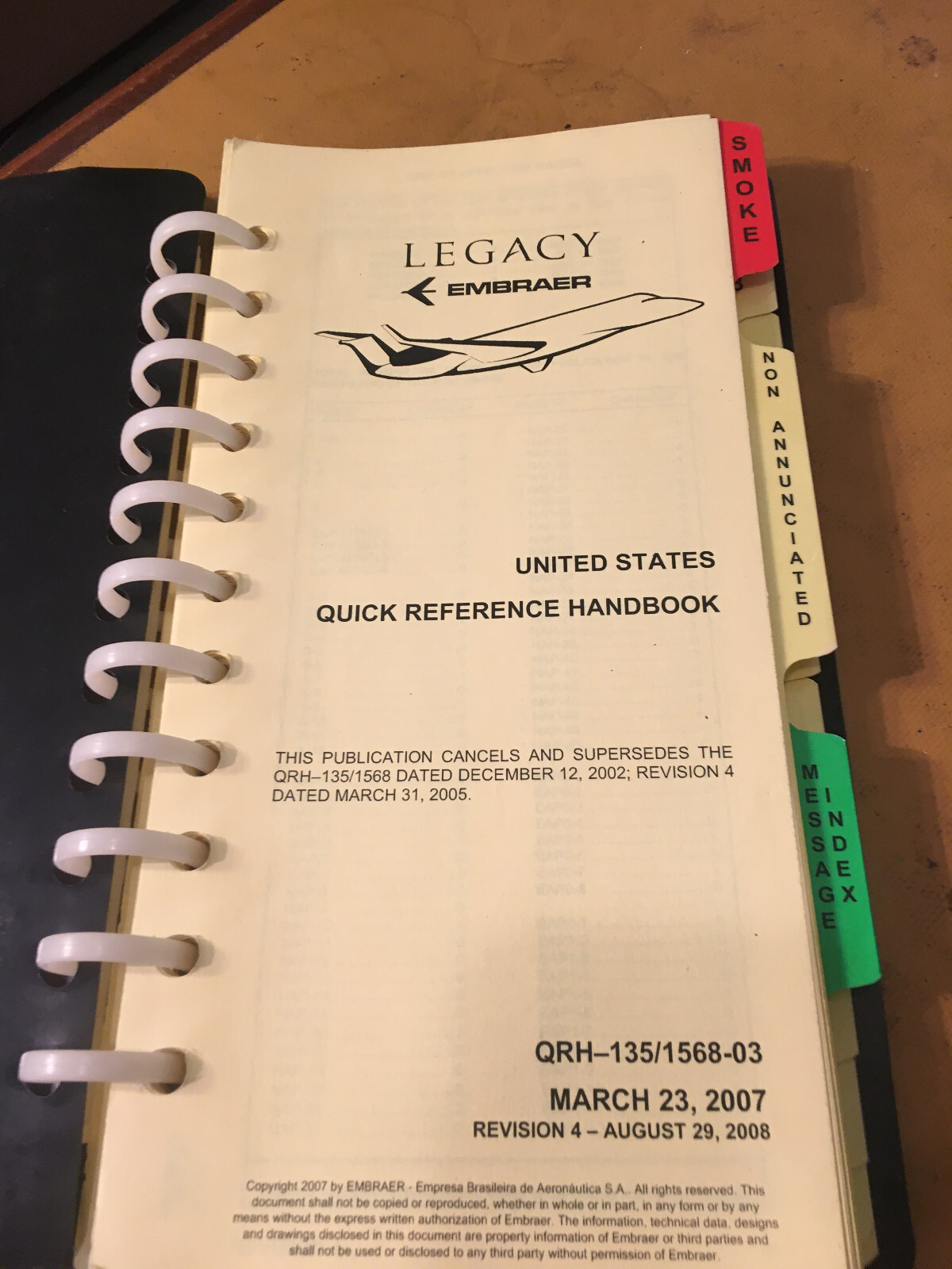 Embraer Legacy EMB-135BJ Quick Reference Handbook, United States. QRH