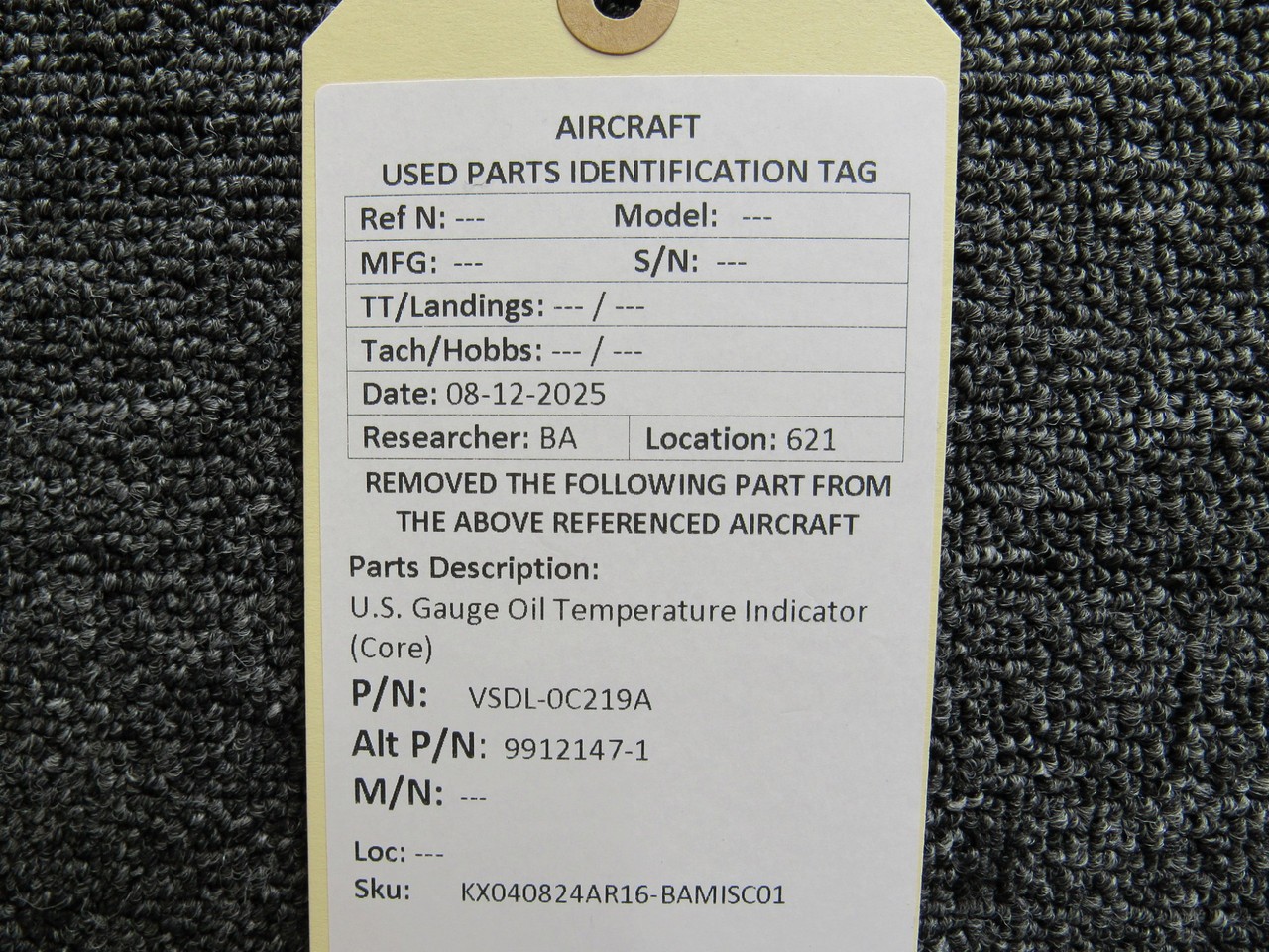 VSDL-0C219A (Alt: 9912147-1) U.S. Gauge Oil Temperature Indicator (Core)