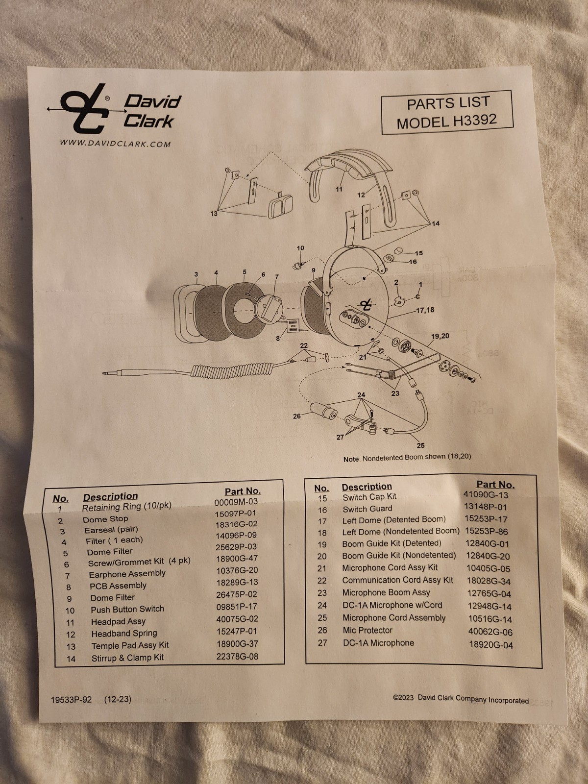 David Clark – H3392 Single Ear Aviation Headset w/ Microphone & PTT Switch