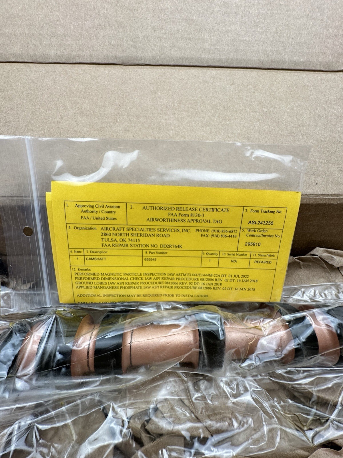 TCM Continental IO-360 Camshaft Assy w/ 8130 655545 (0000E)
