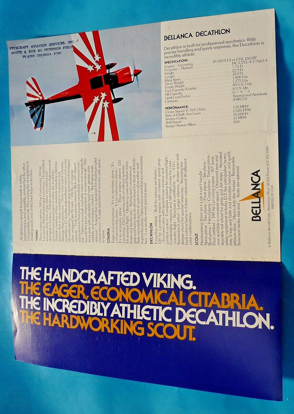 Vtg Flyer Bellanca Viking Citabria Scout Decathlon Specs Performance w/ Photos