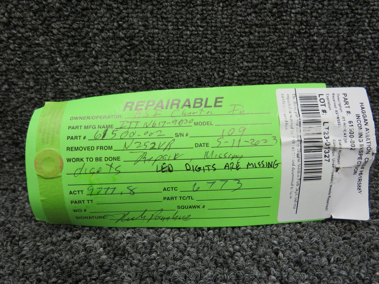 61500-002 (Alt: 6608505-001) Diamond ITT Indicator with Green Tag (Core)