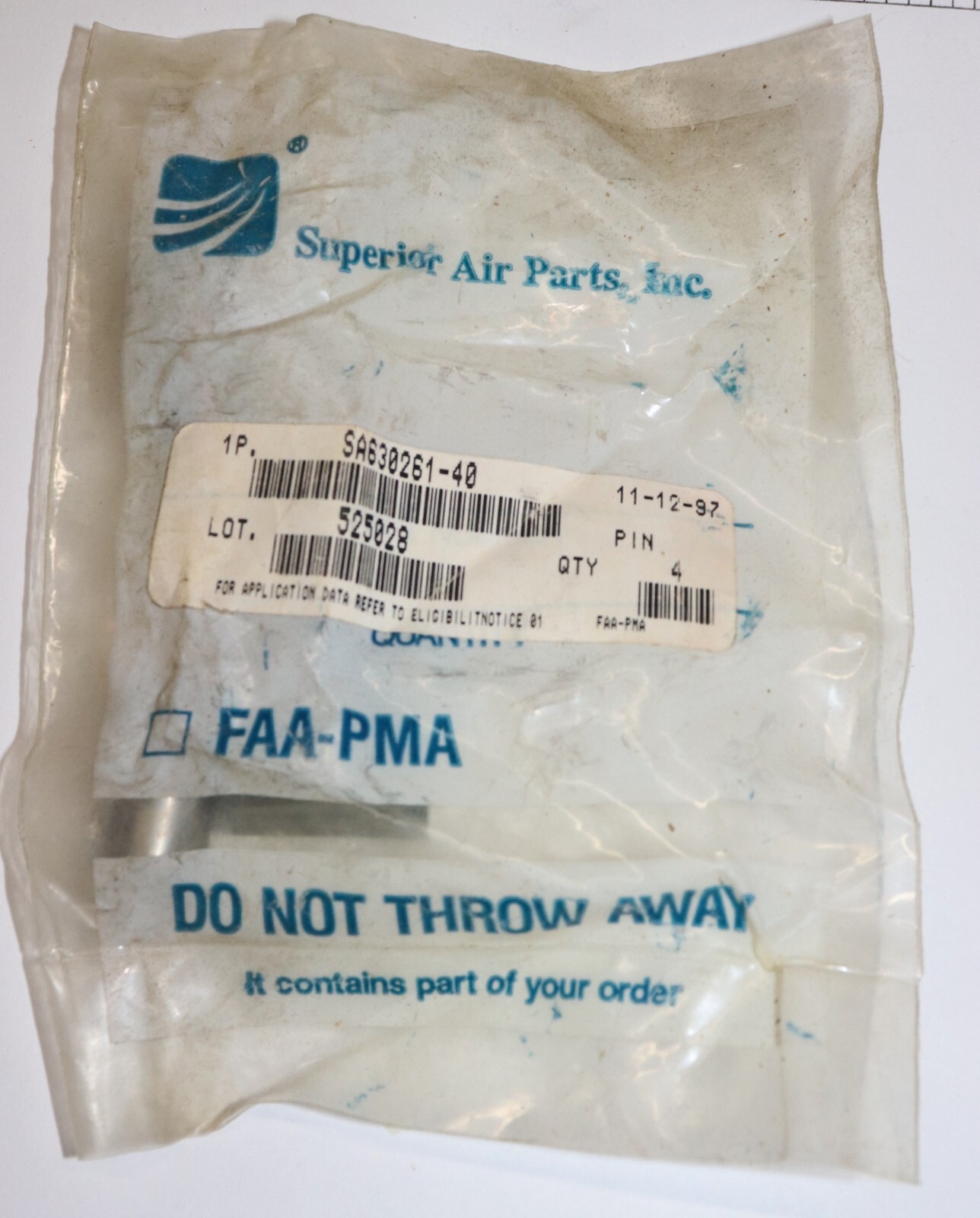 4 NOS Continental Counterweight Damper Pins, PN 630261-40
