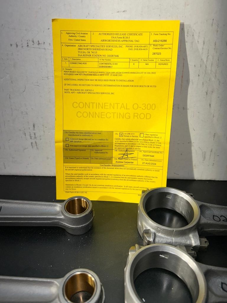 Set of (6) Certified Continental TCM O-300 Connecting Rod W/8130