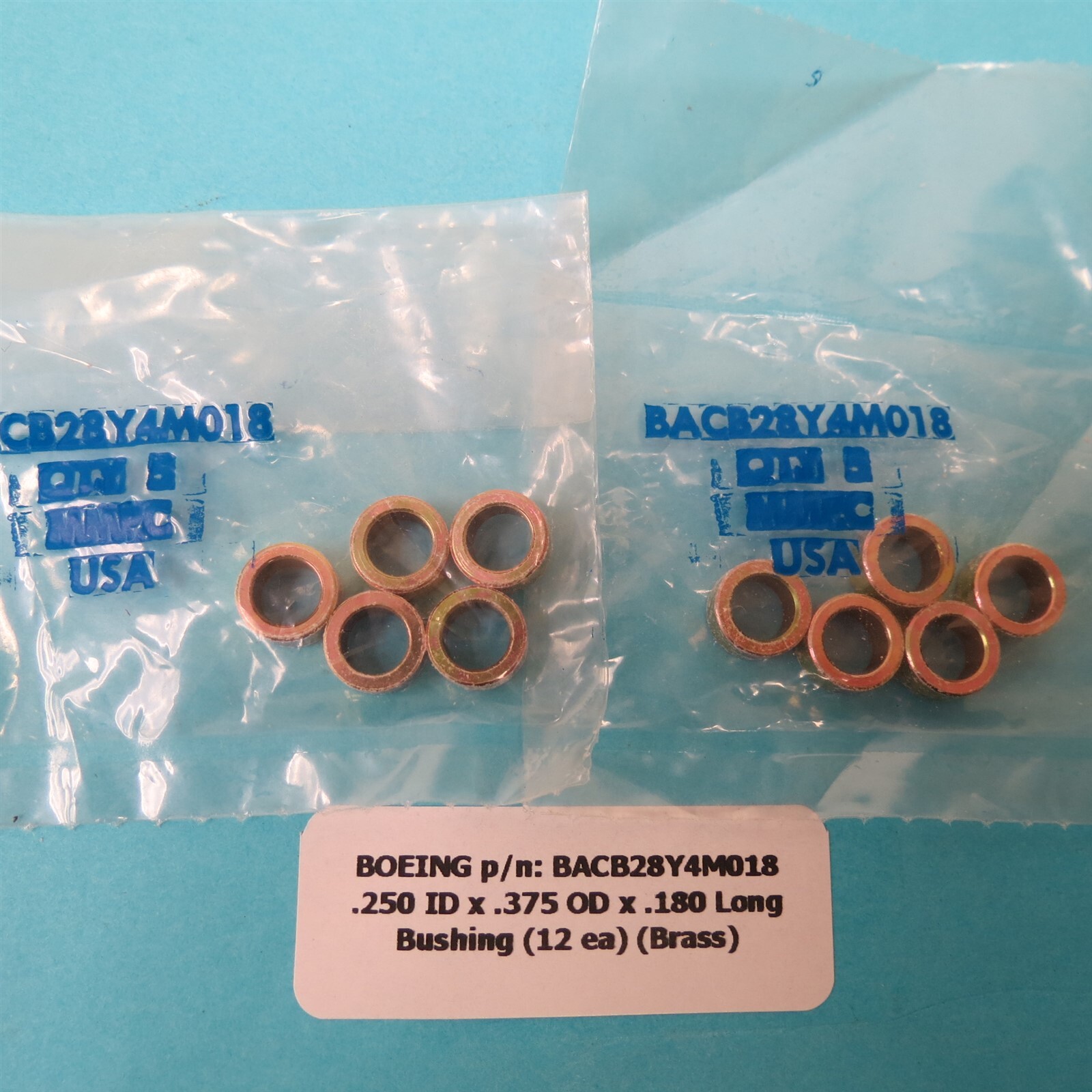 1/4 ID x 3/8 OD .180 MADE in USA! Boeing BACB28Y4M018 Brass Bearing Bushing (10)