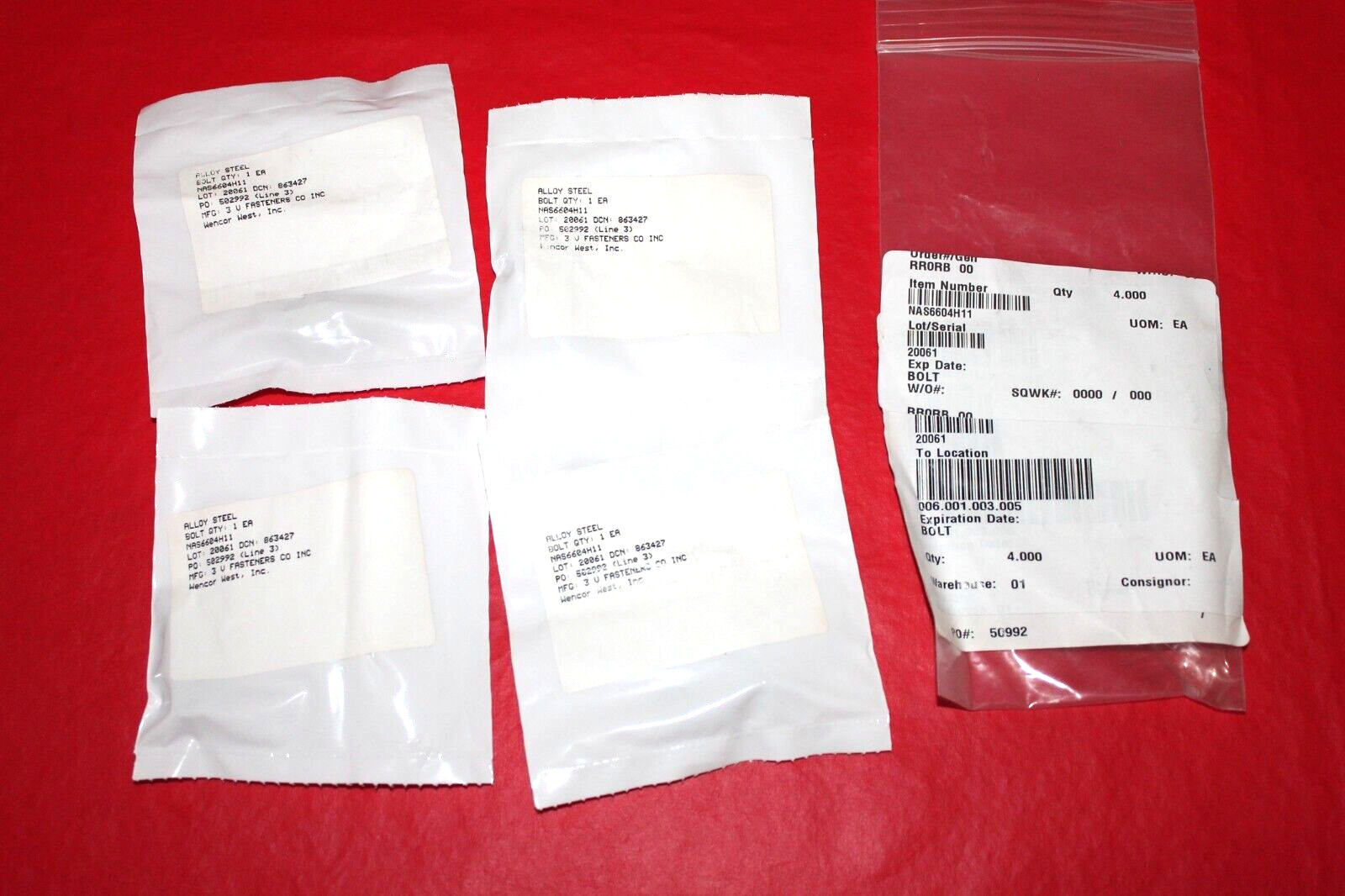 Alloy Steel Bolts National Aerospace Standard NAS6604H11 (Qty 4)