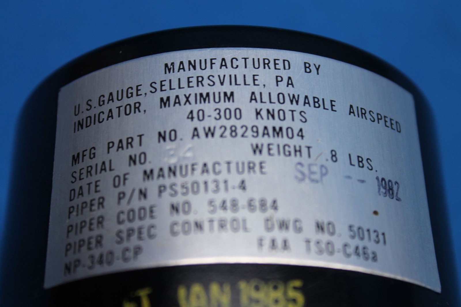 Used U.S Gauge Piper Aircraft Airspeed Indicator, p/n PS50131-3, 548-684 (22934)