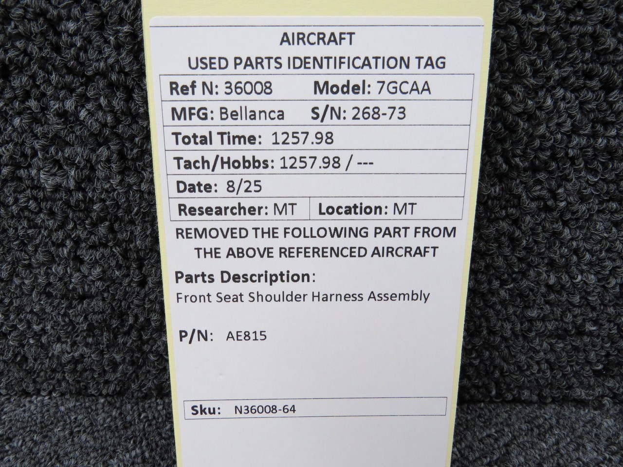AE815 Bellanca 7GCAA Front Seat Shoulder Harness Assembly