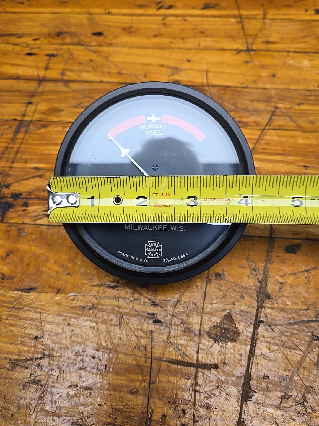 US GAUGE LE ROI CO INTERCOOLER 4″ PRESSURE GAUGE VINTAGE AD-6664 MADE USA