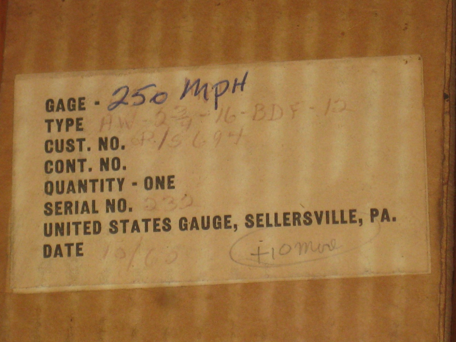 NOS Rare Vintage Aircraft Airplane Airspeed Indicator Gauge 50-250 MPH, US Gauge