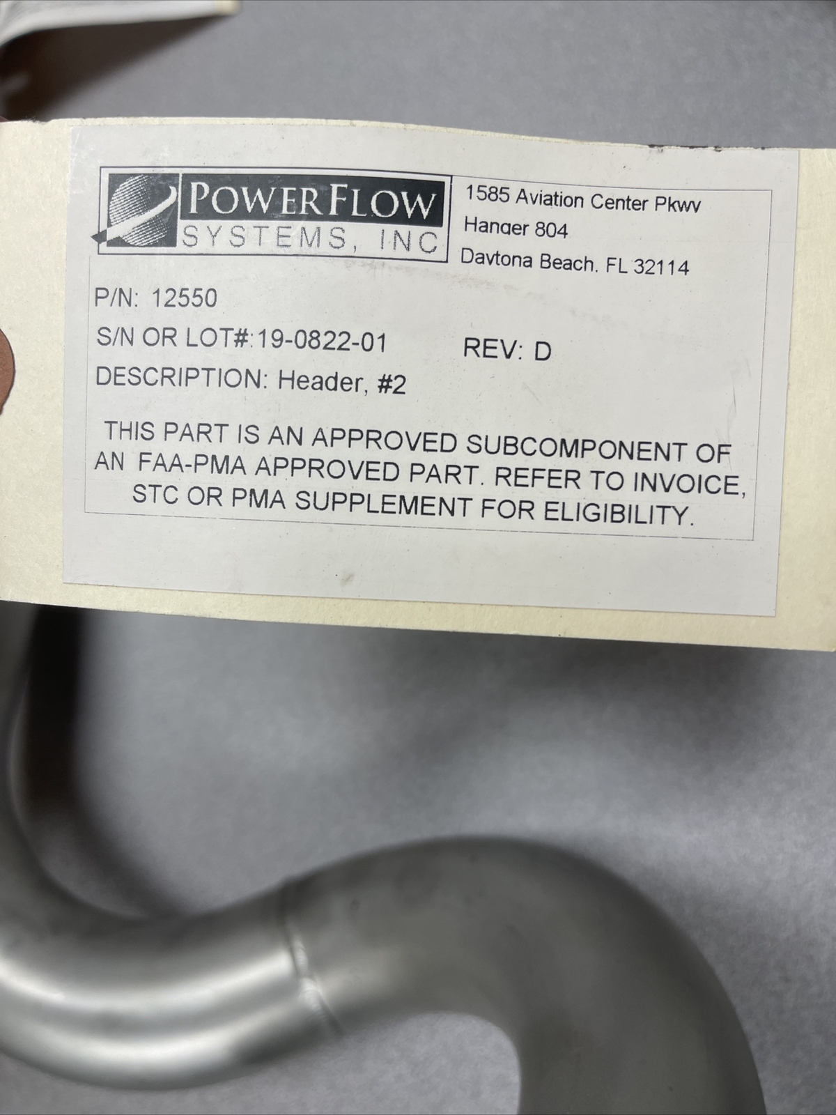 Diamond Aircraft Power Flow Exhaust 12550, Lot #19082201 Rev D