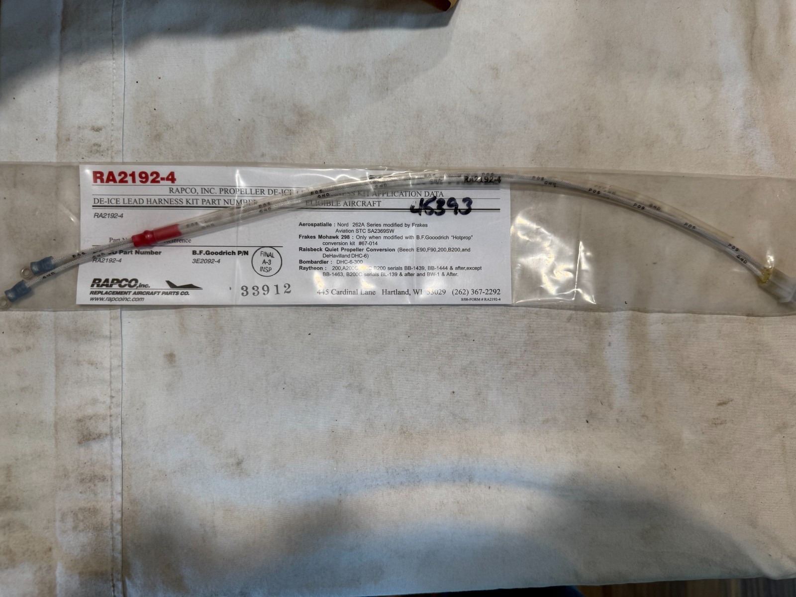 New lead in manufacturers packaging no certs P/N RA2192-4