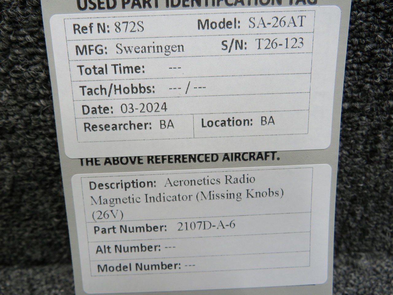 2107D-A-6 Aeronetics Radio Magnetic Indicator (Missing Knobs) (26V)