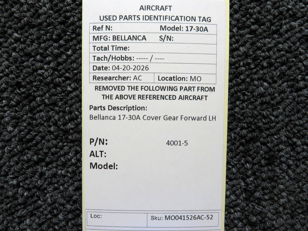 4001-5 Bellanca 17-30A Cover Gear Forward LH