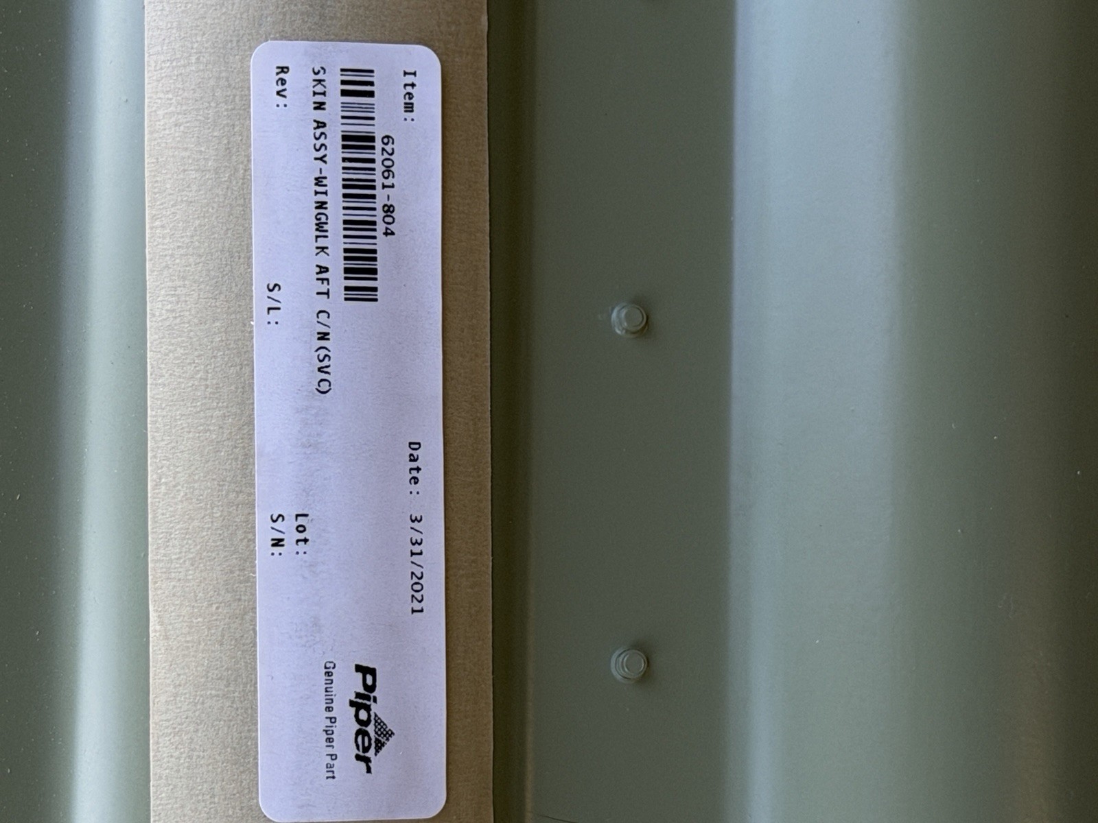 NEW – Piper 62061-804 Wing Walk Aft Skin Assembly -minor storage marks