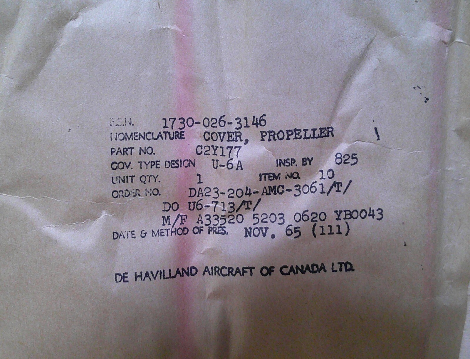 DE HAVILLAND DHC-2 BEAVER AIRCRAFT PROPELLER PROTECTIVE COVER P/N C2Y177 NEW