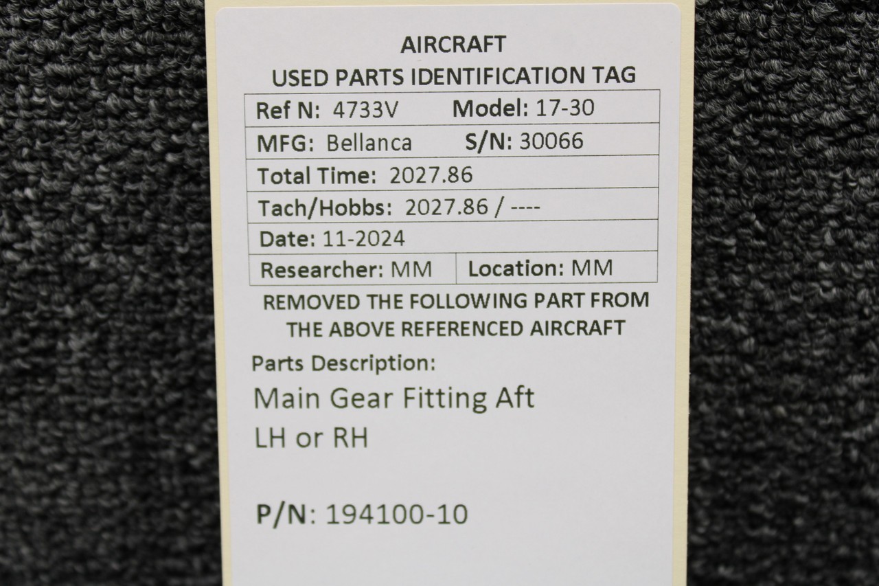 194100-10 Bellanca 17-30 Main Gear Fitting Aft LH or RH