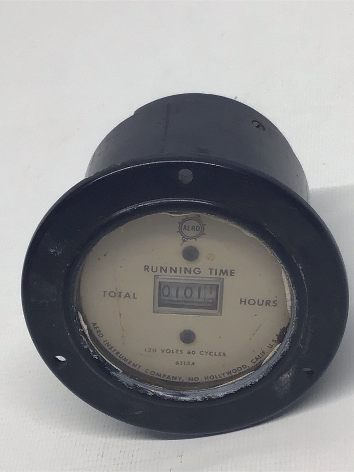 Vintage Aero Instrument Co. Running Time Total Flight Hours Meter Gauge Dial