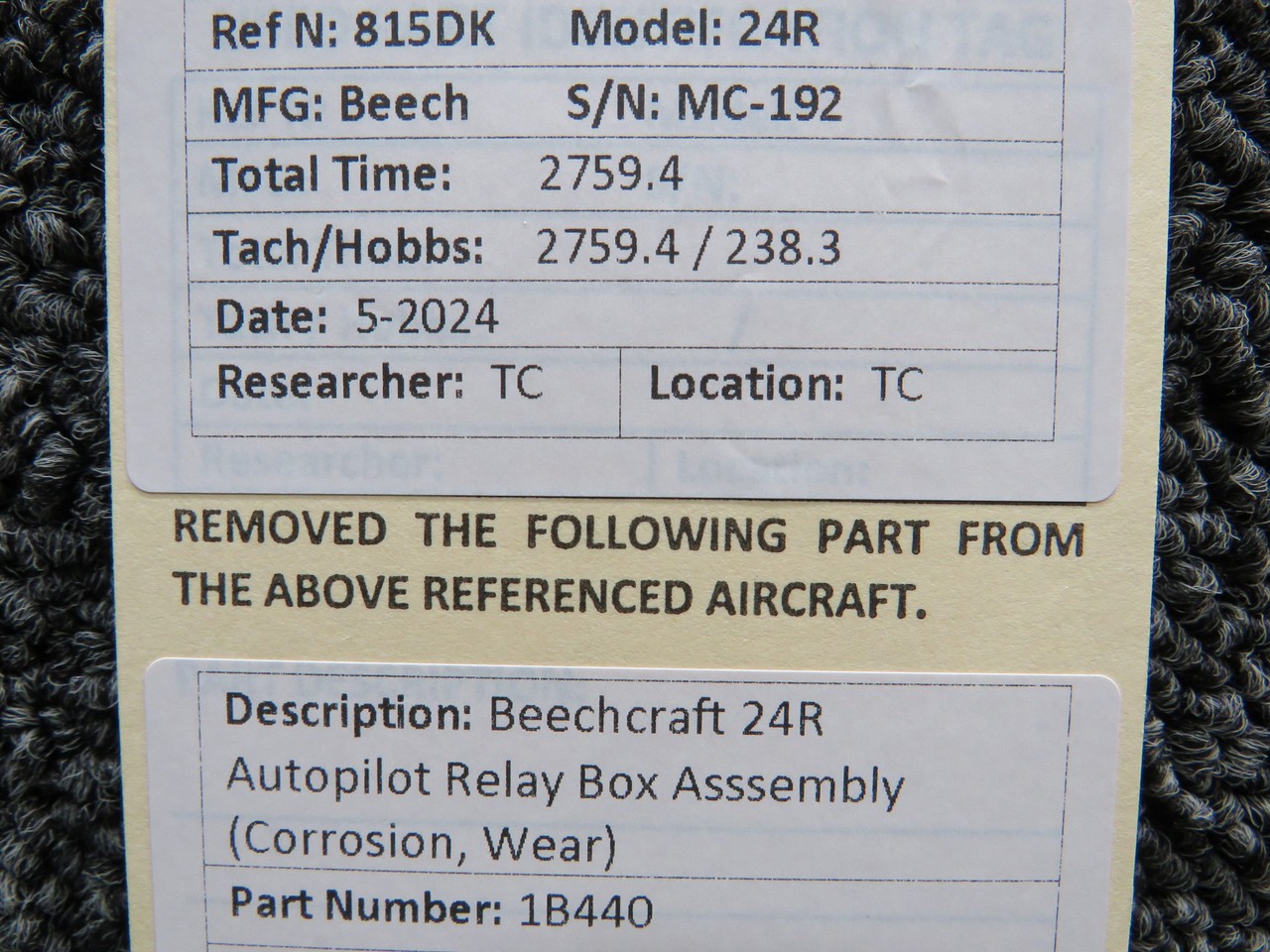 1B440 Beechcraft 24R Autopilot Relay Box Assembly (Corrosion, Wear)