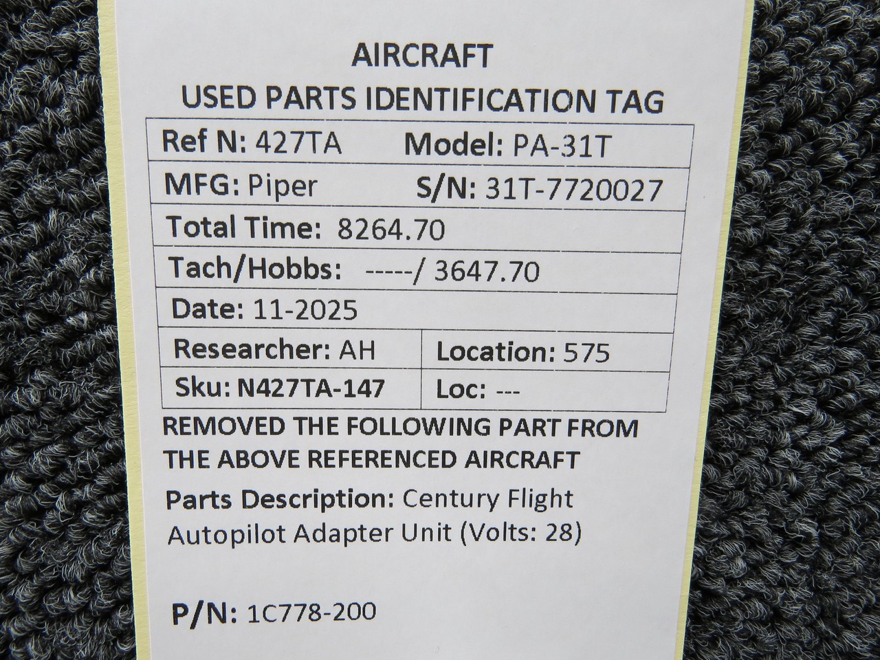 1C778-200 Century Flight Autopilot Adapter Unit (Volts: 28)