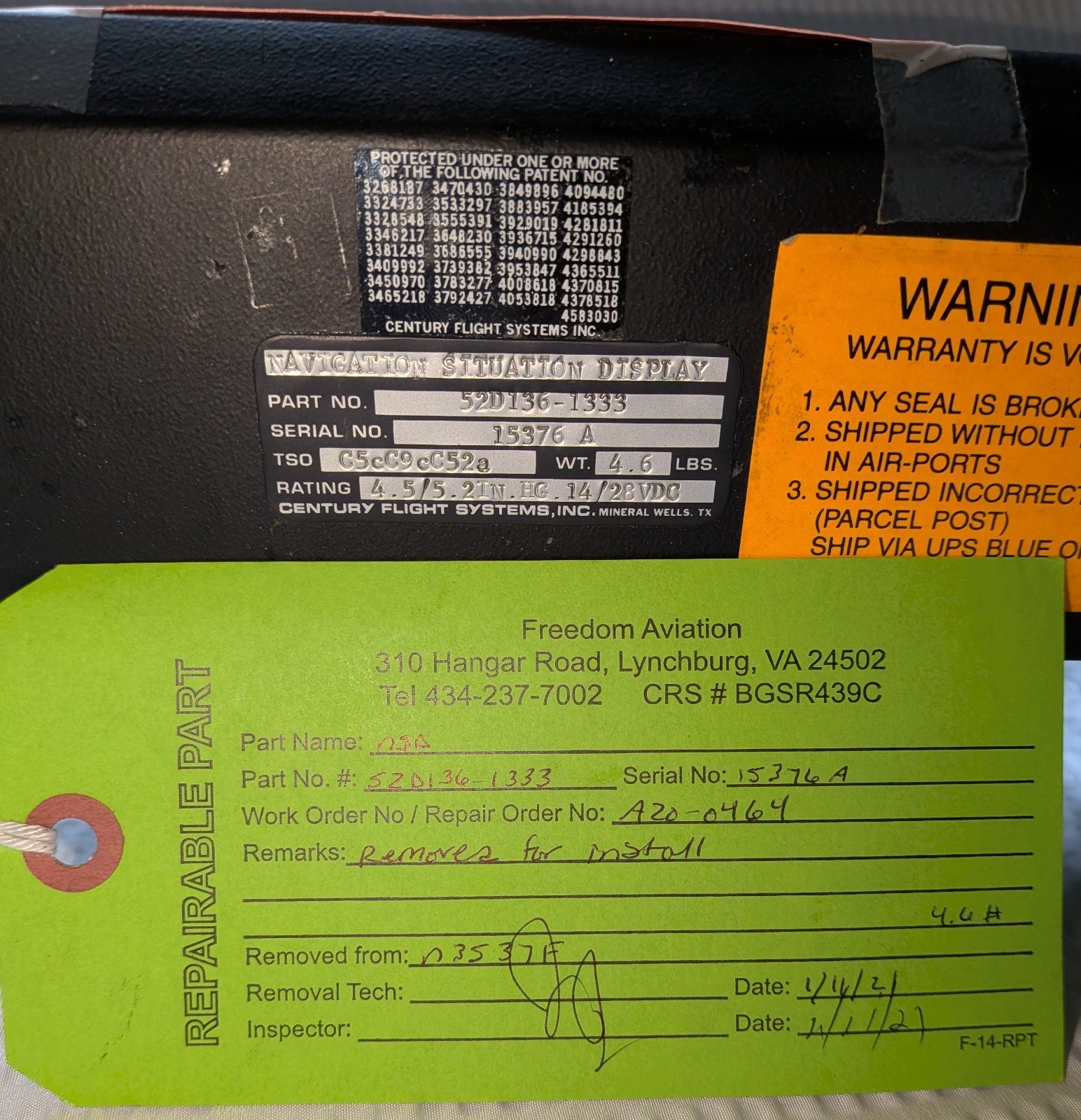 Aviation Part: Century HSI P/N 52d136-1333 – GREEN TAG