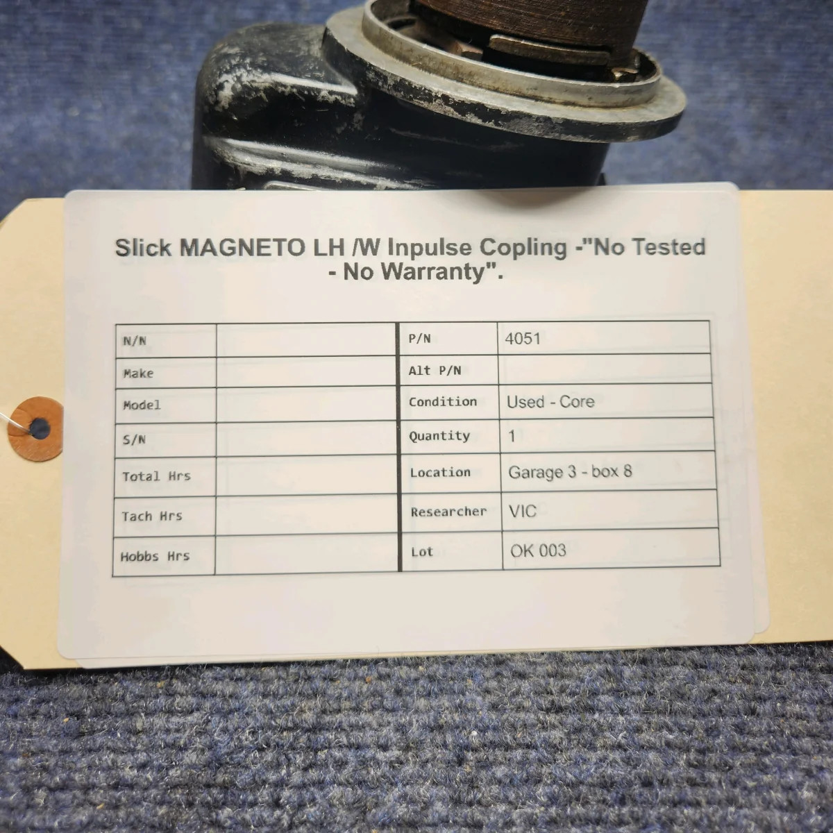4051 | Slick | SLICK MAGNETO LH W IMPULSE COUPLING -“NO TESTED – NO WARRANTY”.